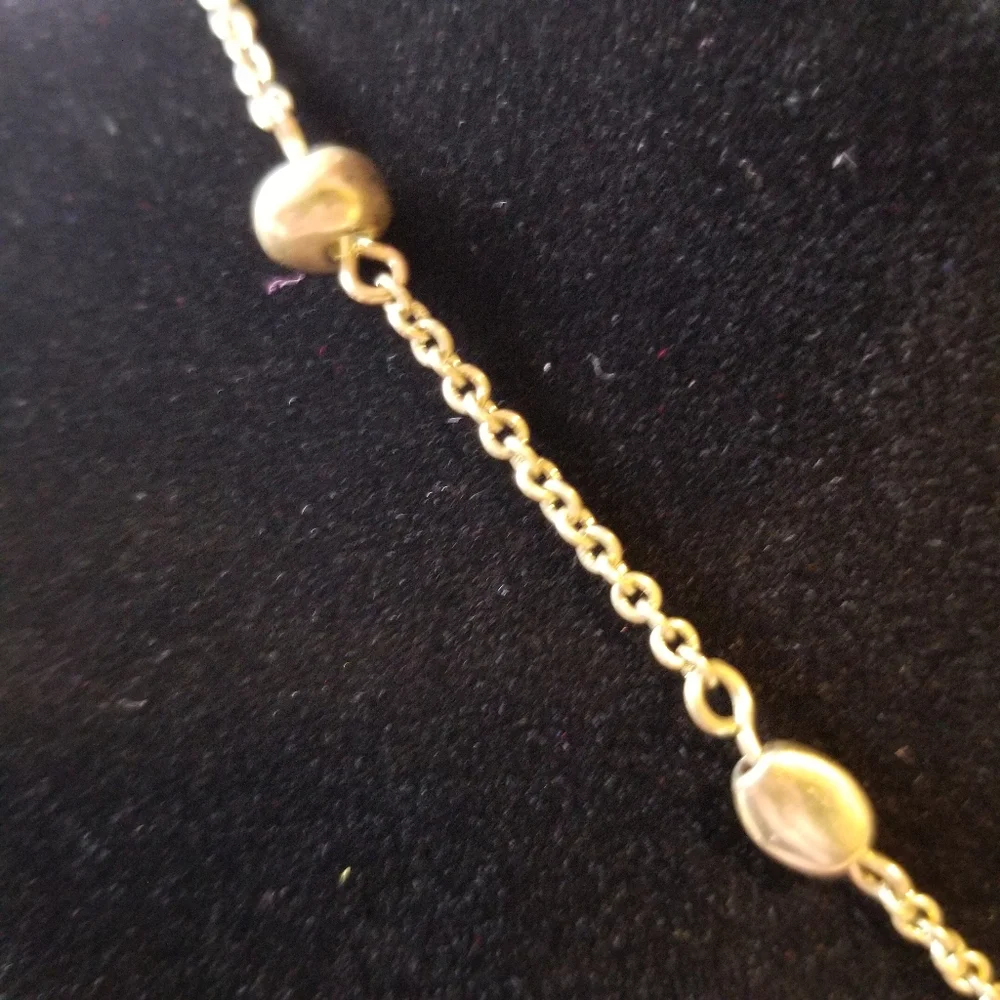 Bella Uno Y Neck Drop Gold Tone Recycled Metal Beaded Pebble Link Necklace